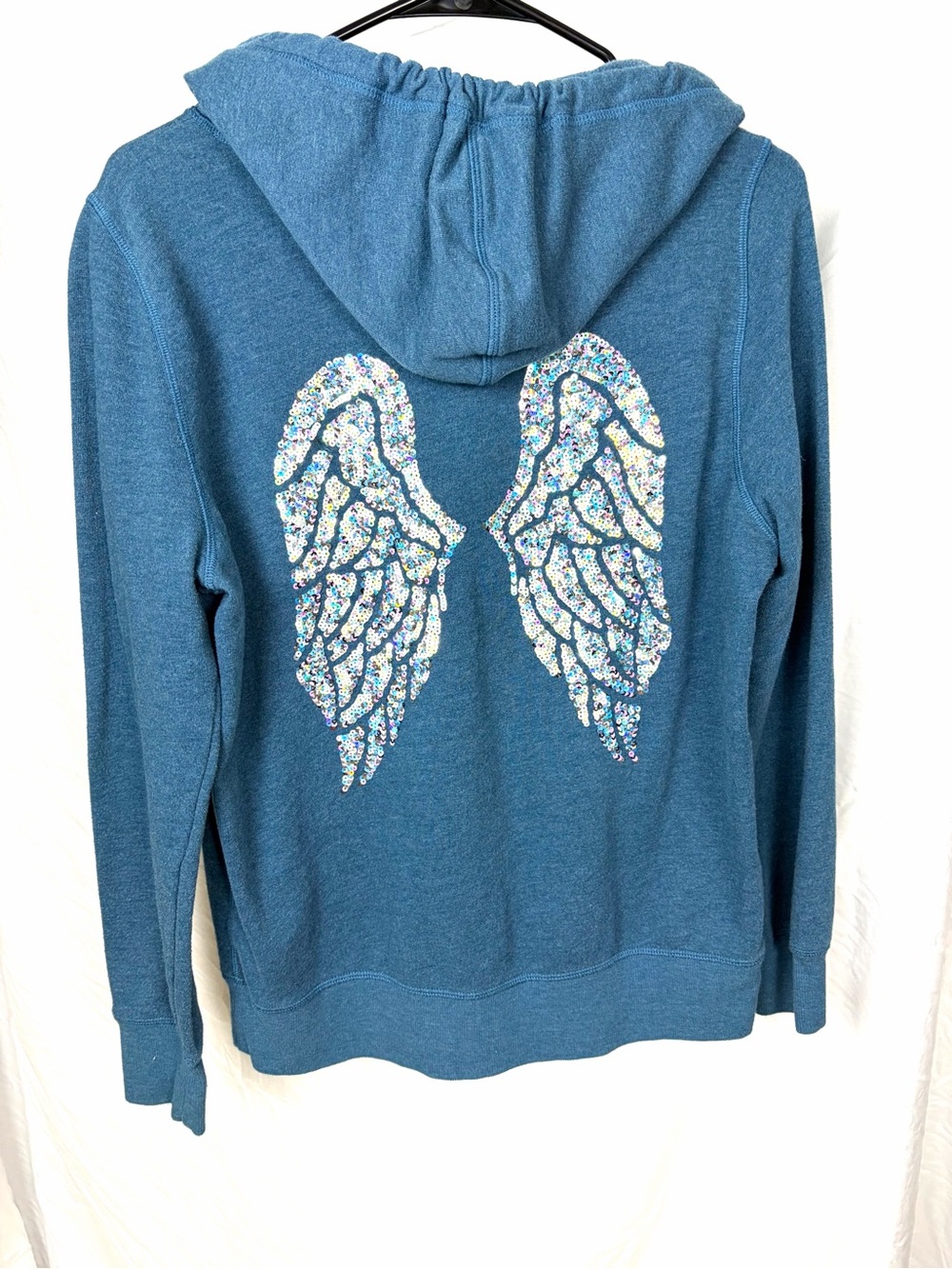 Victoria's Secret Blue Hoodie with Sequin Angel Wings on Back